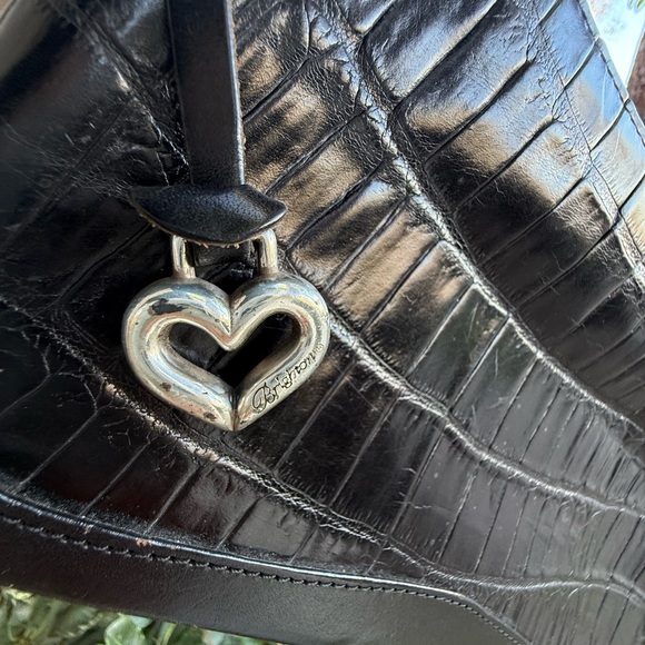 Brighton Croc Embossed Leather Black Shoulder Purse Handbag 11” X 6” EUC - Picture 7 of 16